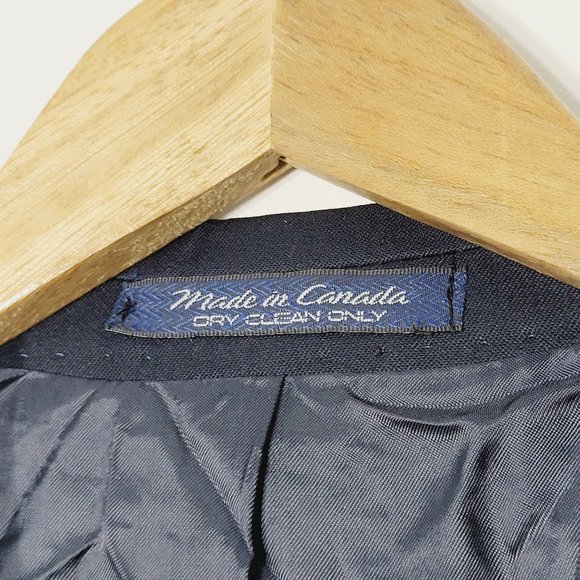 Vintage Navy Pure Wool Academia Business Double Breasted Pocket Made In Canada - Picture 4 of 13